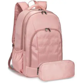 Della Gao College Laptop Backpack with Pencil Case, Pink Travel Backpack for Women, Waterproof Computer Back Pack for Travel, Business, Work, College (Pink, 15.6 Inch)