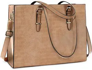 Laptop Bag for Women 15.6 Inch Laptop Tote Bag Leather Classy Computer Briefcase for Work Waterproof Handbag Professional Shoulder Bag Women Business Office Bag Large Capacity Grey