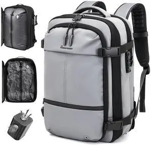 FABIEN CHERON Travel Backpack with Vacuum System,60L Expandable Vacuum Backpack Travel with TSA Lock,17.3 inch Laptop Backpacks Vacpack Backpacks with Vacuum(Grey,External Air Pump)