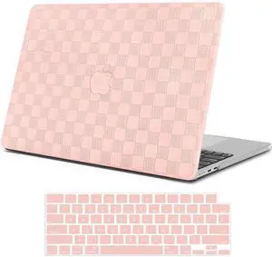 iPAPA Compatible with MacBook Air 13 inch Case 2025 2024 2023 2022 Release M4 M3 M2 A3240 A3113 A2681, Elegant Leather Plastic Hard Shell+Keyboard Cover for MacBook Air 13.6 inch Case, Pink Checkered