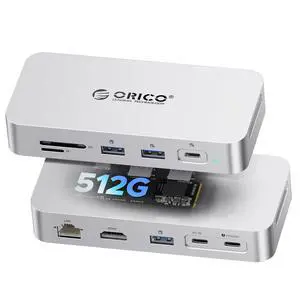 ORICO 512 GB External SSD Docking Station, SSD Expansion + Hub Extension, Up to1000MB/s, 10-in-1 USB C HUB with Internal SSD, Support 4K@60Hz HDMI Display, 100W PD, Ethernet, SD/TF, Mac Mini - SJ10