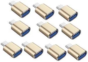 MINCHEN Type C Male to USB3.0 Female Adapter 10 Pack, USBFemale toUSB C Male Converter, USB Type C Connector Charge & Data Sync for Laptop Car Charger Headphone Computer Hub etc. (10, Golden)