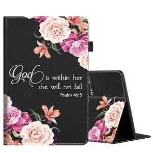 Case for All-New Amazon Fire HD 10 Tablet (11th Generation 2021 Release) and Fire HD 10 Plus 2021, Slim Folding Stand Cover with Auto Wake/Sleep for Fire 10.1 Inch, Peony Flower Psalm 46:5
