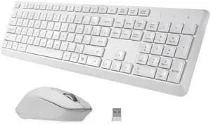Wireless Keyboard and Mouse Combo, HUO JI 2.4G Full-Size Computer Keyboard, Quiet and Soft Ergonomic Wireless Mouse for Windows, Laptop/PC/PS/Mac Desktop, White