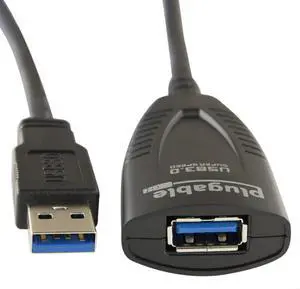 Plugable 5 Meter (16 Foot) USB 3.0 Active Extension Cable with AC Power Adapter, Back-Voltage Protection and Driverless Technology