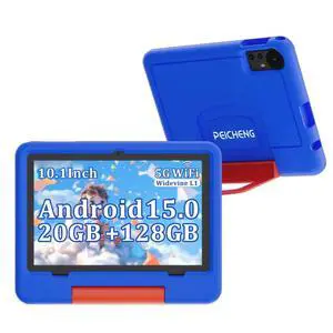 PEICHENG Tablet for Kids with EVA Protective Case, Android 15.0 Toddler Tab PC 10.1Inch RAM 20GB(4+16Expand) + ROM 128GB IPS 800 * 1280 5.0Bluetooth (Blue)