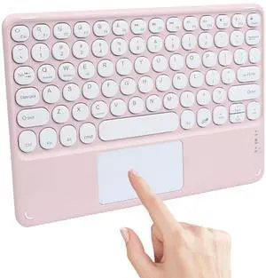 Generic Wireless Bluetooth Keyboard with Touchpad,10 Inch Round Key Wireless Keyboard Rechargeable Ultra Slim Portable Office for iOS Android Windows Devices (Pink)