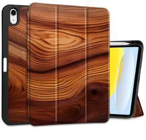 MEEgoodo Case for iPad A16 11th Generation 11 inch 2025/iPad 10th Generation 10.9 inch 2022, Tablet Cover with Trifold Stand + Pencil Holder + Auto Wake/Sleep + Soft TPU Back Cover, Tree Rings