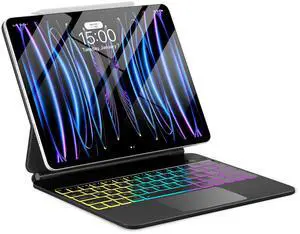 TabletKeyer Magic for iPad Air 13-inch M3 M2 2025 2024 Case with Keyboard Pro 12.9 inch 6th 5th 4th 3rd Gen, Trackpad Floating Rainbow Backlit TouchPad Keypad with Cantilever Magnetic Cover Black