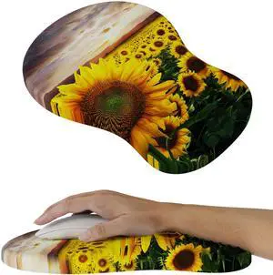 MEKASS Ergonomic Mouse Pad with Wrist Rest, Memory Foam Mousepad for Carpal Tunnel Pain Relief, Desk Computer Wrist Support Mouse Pad with Non-Slip PU Base for Office Home (Sunflower)