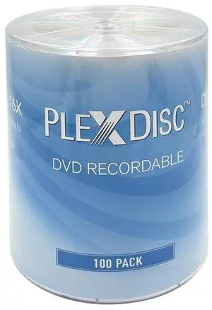 PlexDisc DVD-R Blank Discs 4.7GB : 16x Silver Top Disc Blank DVD Discs 100-Pack Shrink Wrap - Archival Quality for Photos Videos Data - (no Cake Box Container)