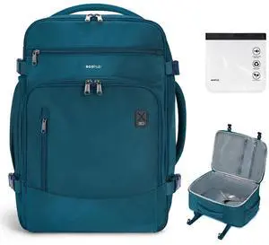 ECOHUB Travel Backpack for Women, 18x14x8 Spirit Airlines Personal Item Bag with Clear Toiletry Bag, Laptop Carry on Backpack with USB Port, Airline Approved Under Seat 14 Pockets, Blue Green