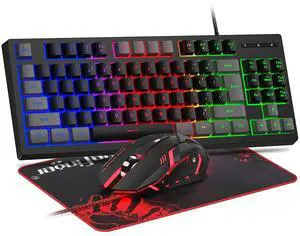 BlueFinger RGB 87 Keys Gaming Keyboard and Backlit Mouse Combo, USB Wired Rainbow Keyboard, Gaming Keyboard Set for Laptop PC Computer Game and Work(Gray & Black)