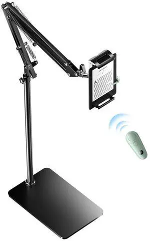 GEKVIVE Floor Stand for Kindle with Remote Page Turner, Tablet Stand for Reading in Bed with Clicker  for Kindle Paperwhite, Oasis, iPad, iPhone and More (Green Page Turner)