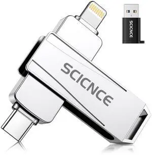 SCICNCE 512GB Flash Drive Intended for iPhone, USB Memory Stick Storage Backup for Photos Videos, Plug and Play No APP Required, Compatible with iPhone iPad Android and Computers (Metal Silver)