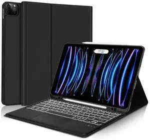 CHAINORA Touchpad Keyboard Case for iPad Air 11-inch M3 /M2/Air 5th/ 4th Generation, 7 Colors Backlit Slim Folio Cover Detachable Bluetooth Keyboard with Pencil Holder (Black)