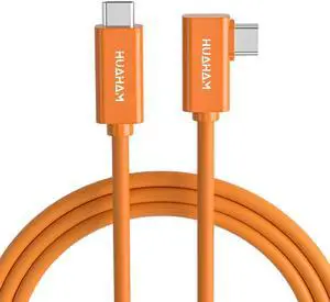 huaham USB C Tethering Fiber Optic Cable 30FT, Right Angle USB Cable 10Gbps Bidirectional Data Transfer &PD 60W Charging Connection Between Camera and Computer for Sony/Nikon/Canon/FujiFilm/MacBook