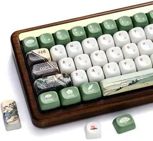 OHY XVX MOA Profile Keycaps Set, Japanese Mount Fuji Theme, 129 - Key White & Green Custom Keycaps with PBT + Frosted Translucent PC Material for US Layout Mechanical Keyboards