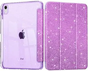 Tuiklol Sparkly Case for iPad Air 11 Inch 7th/6th Gen 2025 2024 & iPad Air 10.9 Inch 5t /4th Gen 2022 2020,Built in Pencil Holder with Clear Back Shell Cover Trifold Auto Wake/Sleep, Sparkly-Purple