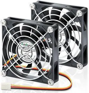 AmRunJe 2PCS 80mm x 25mm DC Brushless Cooling Fan 12v 3Pin Speed Control High Performance for PC Case Computer RV Fridge CPU Cooler Battery Box NAS
