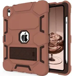 CCMAO Case for iPad (A16) 11th/10th Generation(2025/2022), iPad 10th Case with Kickstand & Pencil Holder, Heavy Duty Shockproof Hybrid Three Layer Protective Cover for Girls Women, Light+Dark Coffee