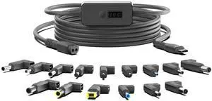 CASIMY PD USB C to DC Fast Charging Cable with Adjustable Voltage Output 5V/9V/12V/15V/20V/28V Universal PD Fast Charging Cord Multi-Voltage Adapter with 15 Connectors Tips 6.9 ft with LED Display