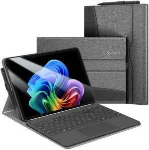FINTIE Protective Case for Microsoft Surface Pro 12 Inch (2025), Multi-Angle Viewing Portfolio Business TPU Back Cover with Pocket & Stylus Holder, Compatible with Type Cover Keyboard (Gray)