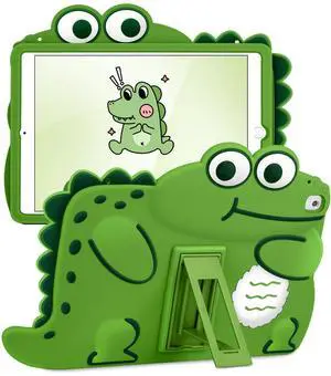 Gurgitat for iPad 5th/6th/Air 1st/Air 2nd/Pro 9.7" Case - Boys Girls Cute Cartoon Dinosaur Silicone Tablet Cover with Stand for iPad 2017/2018/Air 1/Air 2/Pro 2016