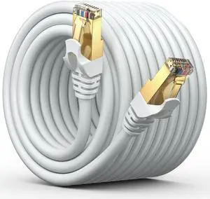 Cat 7 Ethernet Cable 75 ft - High-Speed Cat7 Internet & Network LAN Patch Cables, RJ45 Connectors - Perfect for Gaming, Streaming, and More (White)