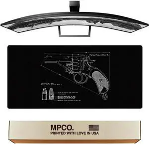 MPCO. Blueprints Large Gaming Desk Pad - 36" x 17" Duraglyde Fabric Pistol Webly Mark IV  Black Desk Mats - Non-Slip, Washable, Smooth Glide for Precision Gaming & Work