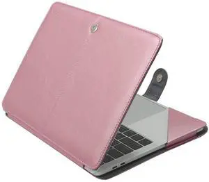 MOSISO Case Compatible with MacBook Air 13.6 inch M4 M3 M2 2025-2022 /Air 13 M1 2022-2018 /Pro 13 inch M2 M1 2025-2016, PU Leather Portfolio Protective Stand Cover, Rose Gold