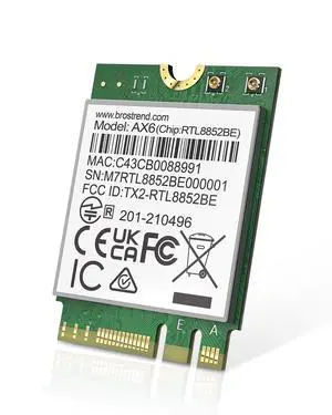 BrosTrend WiFi 6 Card for Laptop, Dual Band 1800Mbps M.2 Wireless With Bluetooth 5.2, WPA3 MU-MIMO Internal Computer Networking for Windows 10/11 (64bit), M.2/NGFF, Lifetime Protection