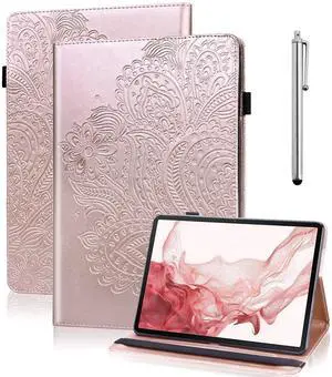 VODEFOX for Kindle Fire HD 10 Case 9th/7th/5th Generation 10.1" (2019/2017/2015),Embossed Peacock Flower Pattern PU Leather Folio Wallet Shockproof Cover with Pencil Holder Elastic Band 10.1" - Golden