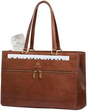 LOVEVOOK Laptop Bag for Women,15.6 Inch Vintage Work Tote Bags for Women,Leather Teacher Bag,Large Computer Bag,Waterproof Handbags Womens Briefcase Office Messenger
