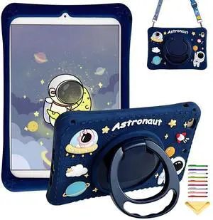 Kids Case for iPad (A16) 11th Gen 11" 2025/iPad 10th Generation 10.9 inch 2022,UUcovers 360° Rotating Ring Handle/Stand Case with Pencil Holder/Shoulder Strap Girl Boy Cute Soft Cover,Astronaut Space