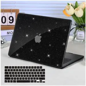Funut for MacBook Pro 13 inch Case 2024 2023 2022 2021-2016 Release M2 A2338 M1 A2251 A2289 A2159 A1989 A1706 with Touch Bar, Glitter Bling Leather Hard Shell Case & Keyboard Cover,Glitter Black
