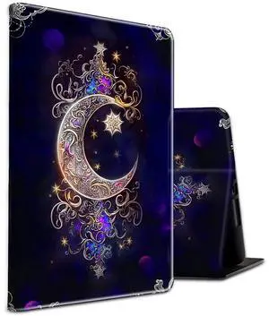 for Fire HD 10 Tablet Case 2019/2017,Shockproof Slim PU Leather Stand Cover with Auto Sleep/Wake for All-New Amazon Kindle Fire 10, Moon Star Galaxy Floral