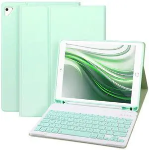 APHBZGE for iPad 6/5th Generation Case with Keyboard 2018/2017,Detachable Bluetooth Keyboard case for iPad Air 2/1,iPad Keyboard Case 9.7 inch with Pencil Holder,Square Keycaps,Green