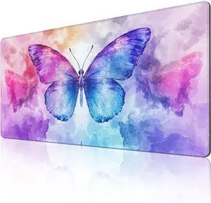 ZOCOZY Extra Large Butterfly Mouse Pad 48x24 Inch  3XL Huge Waterproof Desk Mat with Non-Slip Rubber Base & Stitched Edges, Full Coverage Mousepad Keyboard Mat for Work, Game, Office(Purple, XXXXL)