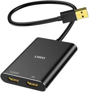 Loryi USB 3.0 to Dual HDMI Adapter Compatible with Windows/Mac OS, 4K@30Hz/1080P@60Hz, Hdmi USB to HDMI Splitter, MST Mode, USB to hdmi Adapter for 2 Monitors