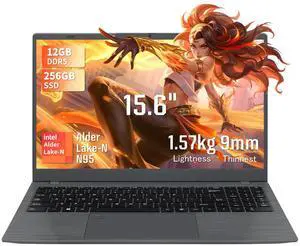 15.6 Inch Thin and Stylish Celeron N95 Laptop, 12GB DDR5, Windows 11 Pro, Office 2024, Fingerprint Recognition, 1920×1080 IPS, 200W Pixels, Push-Pull Privacy Camera, 8000mAh (Gray, 12+256GB SSD)