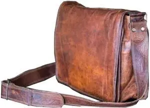 VC VINTAGE COUTURE 13 inch Leather Full Flap Messenger Handmade Bag Laptop Bag Satchel Bag Padded Messenger Bag Brown (13x10)