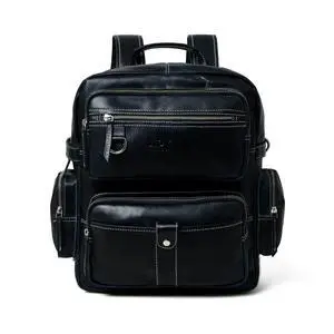 ADYAN Vintage Full Grain Leather 14-Inch Laptop Backpack for Men with Adjustable Shoulder Strap Metal Zip Closure Work Bag (Black)