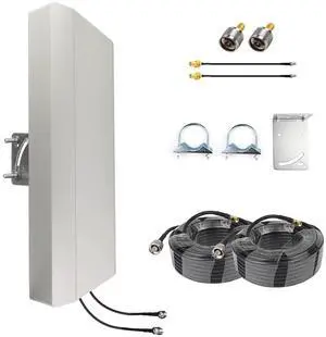 5G 4G LTE Cellular Antenna Kit 2x2 MIMO Directional Panel Antenna for T-Mobile AT&T Verizon Hotspot Router Modem Home Internet (Antenna w/ 32ft SMA Cable TS9 N Male Adaptors and Pole Mount Bracket