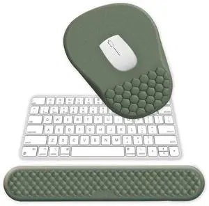 Ergonomic Mouse Pad, Mouse Pad Wrist Support & Keyboard Wrist Rest with Comfortable Memory Foam Massage Bulge Wrist Rest and Non-Slip PU Base for Pain Relief, Office, Home (Green)