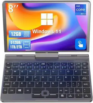 8 inch Mini Laptop N150 Touchscreen Notebook Tablet 2 in 1 Handheld Computer Portable Small Pocket PC Win-11 Pro, 12GB RAM 1TB SSD, Gigabit/Wi-Fi 6/BT5.2/2MP Camera/G-Sensor/HDMI/PD 30W Charging