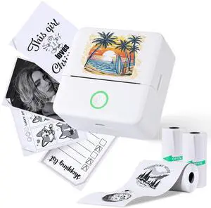 Print Pods Mini Printer, Thermal Inkless Sticker Maker with 3 Rolls Paper, Pocket Printpod for Phone, Impresora Portátil for Notes, Flashcards, Journal, DIY (Calif Beach)