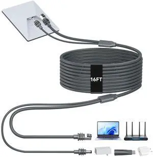 Starlink Mini Cable 16.4FT, 2 in 1 Starlink Mini DC/USB C to DC Power Cable + RJ45 Ethernet Cable, Stable&Fast Network Wired Connection for Laptop, PC, Support 100W+ Power Bank and PD Charger