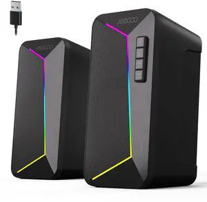 Jeecoo M30 Bluetooth Computer Speakers, RGB PC Gaming Speakers for Desktop with Crisp Stereo Sound, Dynamic LED Modes, Easy-Access Control, 10W - USB-Powered (Not 3.5mm Aux)