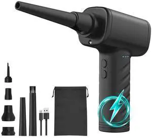 Compressed Air Duster and Vacuum,110000RPM Electric Air Duster for Computer,Cordless Air Blower with 7600mAh Rechargeable Battery,Good Replacement for Compressed Air Can for PC Keyboard (110000RPM-3)